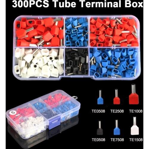 300pcs/box Tube Dual Wire Terminal Kit 2*0.5-2.5mm2 Insulated Ferrule Double Wiring Tubular Crimp Terminals Connector Suit Set