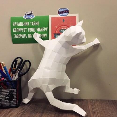 3D Paper Model Climbing up A Wall Kitten DIY Paper Carving Cute Animal Desktop Decoration Hand Folding Paper Art