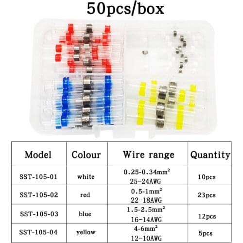50pc Solder Seal Wire Connectors Heat Shrink Butt electrical waterproof car Kit Sleeve Connect Insulated tube para terminal