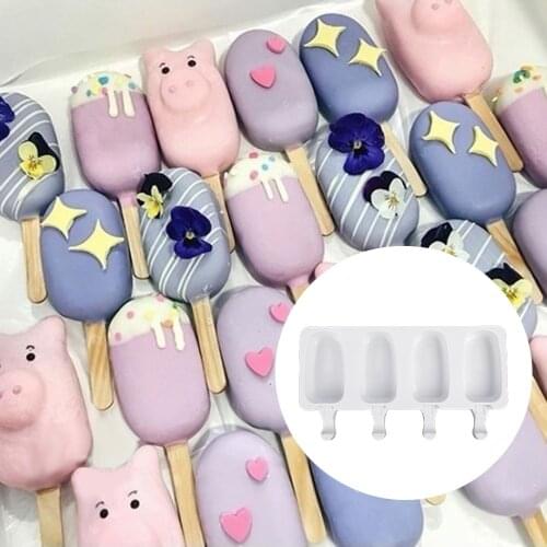 8-Cavity Baking Mini Silicone Ice Cream Molds Popsicle Molds Cake Chocolate Cakesicle Mold for DIY Ice Pops Oval