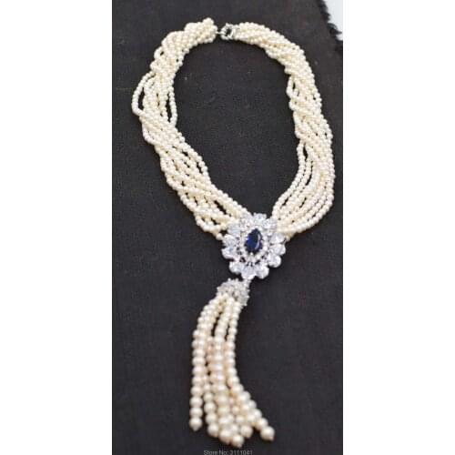 8rows freshwater pearl near round 3-5mm necklace 18nch FPPJ wholesale beads nature colors pendant