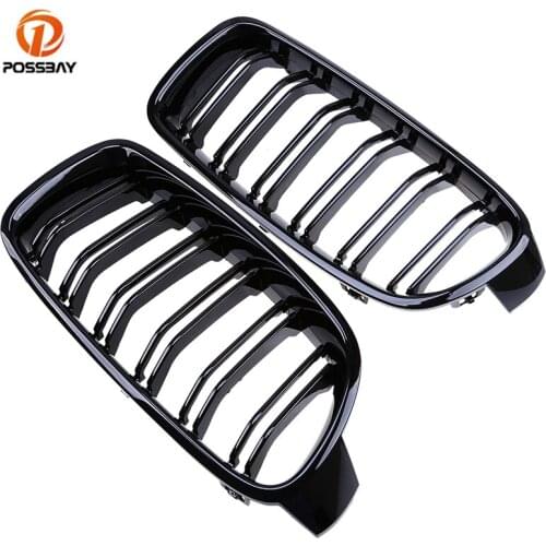 POSSBAY 2Pcs Car Front Hood Center Grill Double Line Gloss Black Racing Grille Decoration for BMW 3-Series F31 Touring 2012-2017