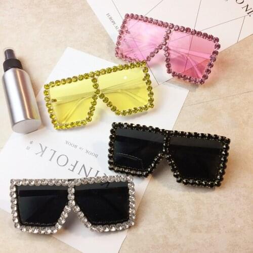 Veshion Exaggerated Heavy Metal Glasses Female Trendy Big Box Diamond Color Lens Sunglasses Sunglasses