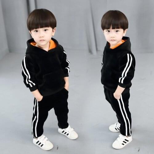 Big Childrens Korean Version of The Gold Velvet Thick Sweater Two Sets Childrens Wear Autumn and Winter Models Boys Set