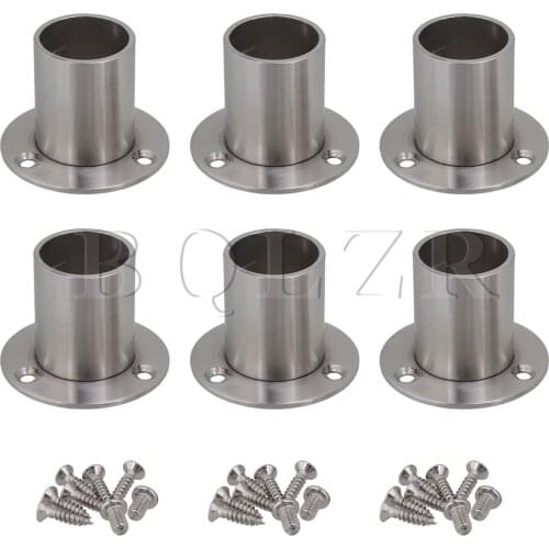 BQLZR 6Pieces Stainless Steel Brushed Finish Closet Rod Flange Socket for 25mm