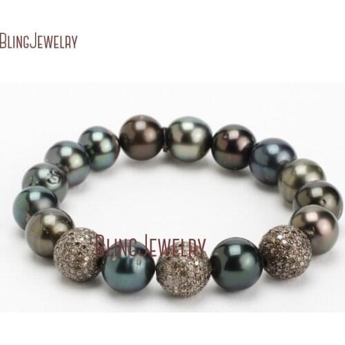 Zircon Micro Pave CZ Ball Bracelet Mystic Shell Pearl Beads Bracelet BM19424