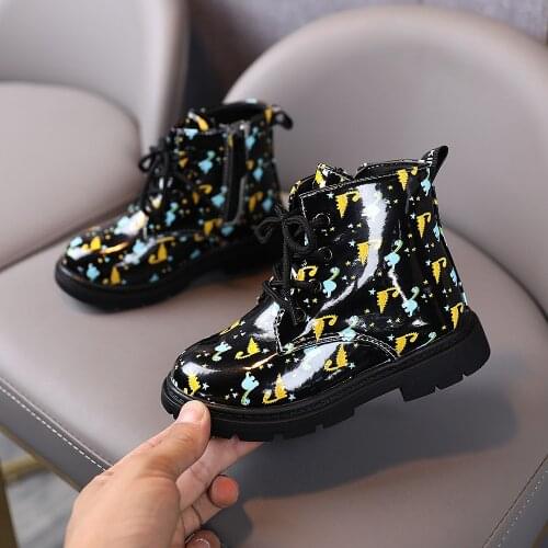 Children printed Martin boots boys dinosaur short boots girls flower fashion single boots baby new autumn spring cartoon shoes