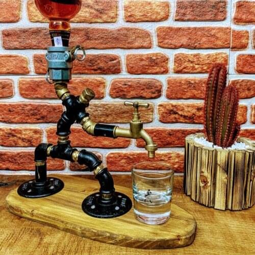 Dispenser , Handcrafted Industrial Whiskey Dispenser , Bottle Holder ,Pipe Dispenser , Steampunk , Rustic Style , Drink Liquor H