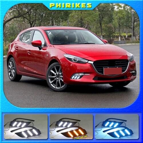 Daytime Running Light For Mazda 3 Mazda3 Axela 2017 2018 LED DRL Fog lamp Daylight with yellow Signal style relay
