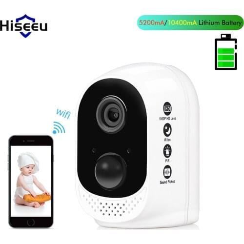 Hiseeu 13600mAh Rechargeable wifi battery security ip camera 1080P HD Wireless outdoor safety cctv camera PIR Alarm Waterpoof
