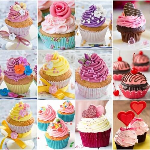 KAMY YI Cakes Desserts Dim Sum Diamond Painting Cross Stitch 5D Diy Full Diamond Embroidered Mosaic Home Decoration