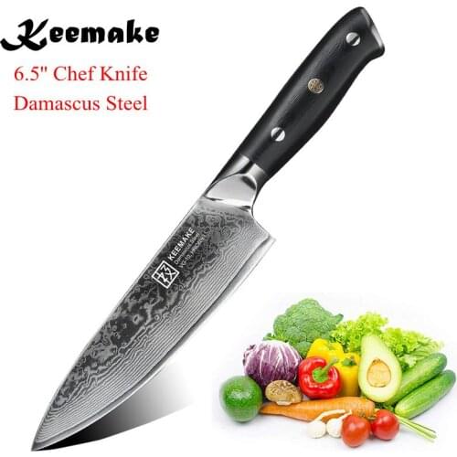 KEEMAKE 6.5" inch Chef Knife Japanese Damascus VG10 Steel Core Blade Kitchen Knives Razor Sharp Meat Cutting Tools G10 Handle