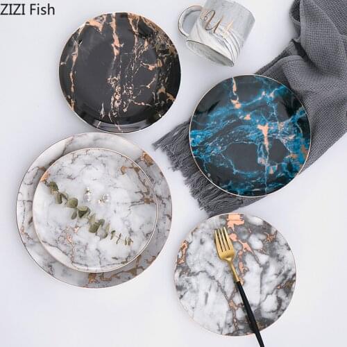 20cm In Diameter Ceramics Steak Plate Nordic Style Marbling Plate Kitchen Accessories Restaurant Decoration Tableware