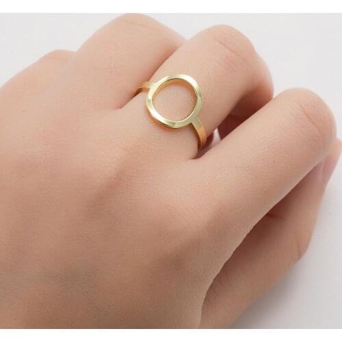 Jisensp Stainless Steel Jewelry Simple Design Adjustable Round Finger Ring for Women Hollow Geometric Triangle Pentagram Rings