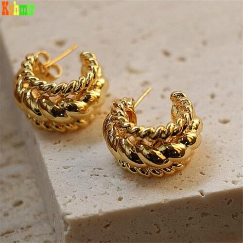 Kshmir 2021 Earring stud senior C - shaped temperament round coarse metal pattern earrings jewelry gift earrings