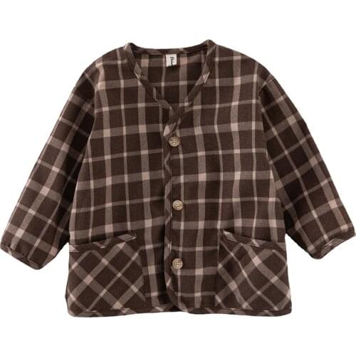 Lunoakvo Korean Style Spring Fall Cotton Linen Plaid Jackets Kids Thin Casual Unisex Coats Boys Girls Streetwear Baby Outfits