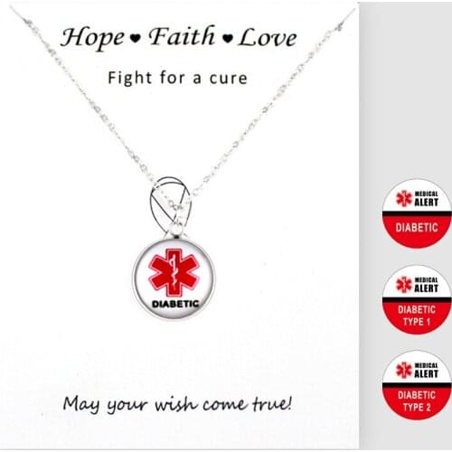 Medical Alert Heart Moon Stars Angel Wing Butterfly Crown Diabetic Type 1 Type 2 Diabetes Awarenes Ribbon Necklaces for Women