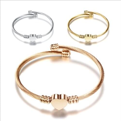 Engrave Initial Alphabet Heart Cuff Bangles Women Jewelry Stainless Steel Letter Bangle For Gifts