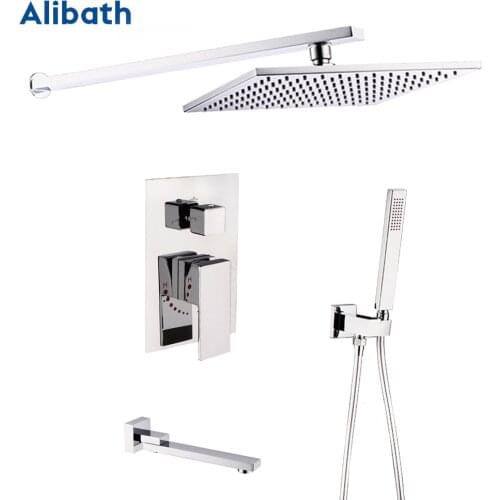 Bathroom Wall Mounted 8"10"12" Rain Shower Head Valve Mixer Tap Hand Shower Spray Rainfall Shower Mixer Faucet Set