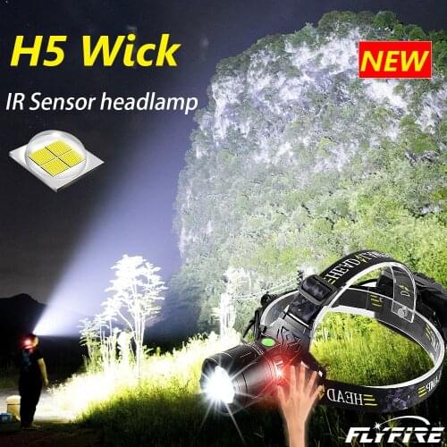 NEW Led Headlamp Powerful H5 LED Headlight 18650 Usb Head Lamp XHP90 IR Sensor Rechargeable Head Flashlight Zoom Camping Lantern