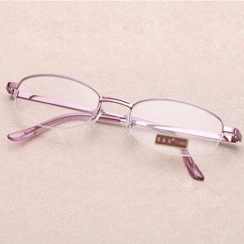 New Women Oval Thin Frame Half Frame Metal Alloy Anti-fatigue Reading Glasses High Quality Purple Presbyopic Glasses +1.0~+4.0