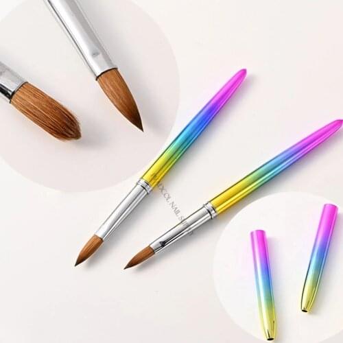 Kolinsky Acrylic Nail Brush Size 12 Sable Brushes Oval Metal Handle Carving Powder UV Gel Nail Extension Builder Tools with Cap