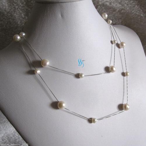 Natural freshwater pearl 6-10 mm Tibetan silver necklace 35"