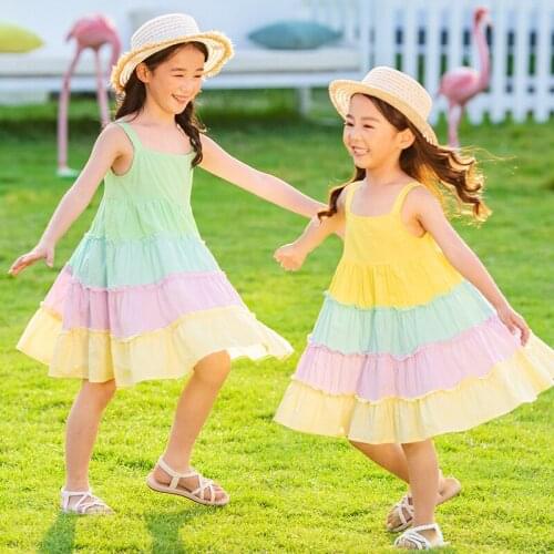 Girl Dress Summer Rainbow Kids Dresses for Girl Teenager Sleeveless Elegant Princess Dress 4 6 8 10 12 14 Yrs Children Clothing