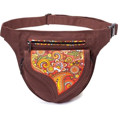 Annmouler Waist Bag for Women Canvas Fabric Fanny Pack Flower Patchwork Belt Bag Adjustable Phone Pouch Bag Large Hip Bum Bags
