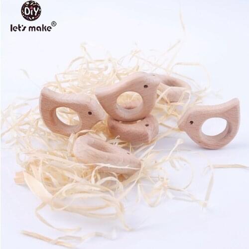 Lets Make Lovely Wood Bird Natural Cartoon Animal Shape Beech Teething Wooden Safe Newborn Kids Teething Toys Baby Teethers
