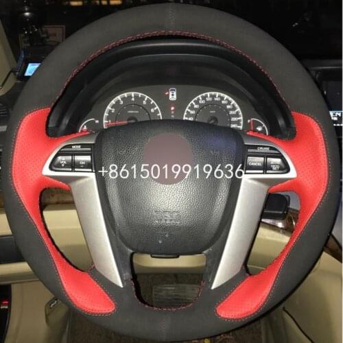 Hand-stitched Steering Wheel Cover Black Suede Red Leather for Honda Accord 8 2008-2013 Odyssey 2011-2014 Pilot 2012-2015