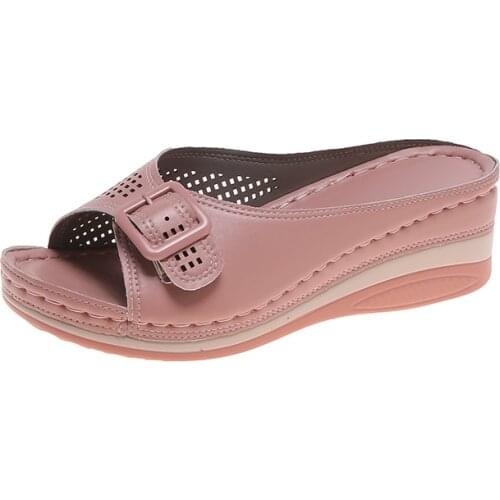 Womens Wedge Sandals for Summer, Lightweight Soft Vamp Platform Slip-on Slipper, Casual Cutout Vintage Slides, Bohemia Beach Sa