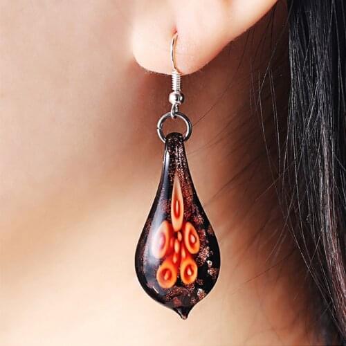 WEIYU Water Drop Murano Glass Pendant Earrings Ethnic Lampwork Flower Dangle Earring for Women Valentines Day Wedding Jewelry