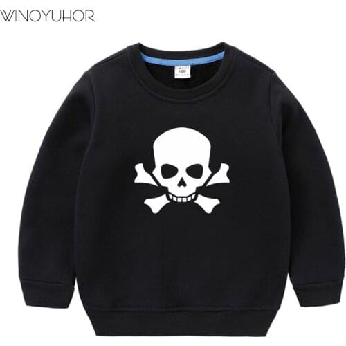 2020 Autumn Winter 3-12 Years Old Children Girls Long Sleeve Skull Print Sweatshirts Kids Basic Hoodies Baby Boy