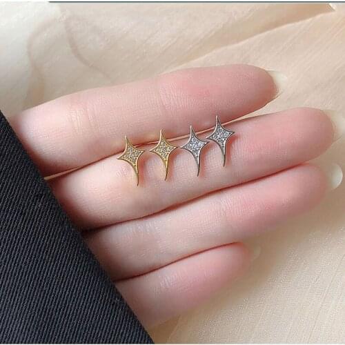 WTLTC 925 Sterling Sliver Four-pointed Star Stud Earrings Cubic Zircoina Cross Meteor Studs Earrings Simple Mini Post Earrings