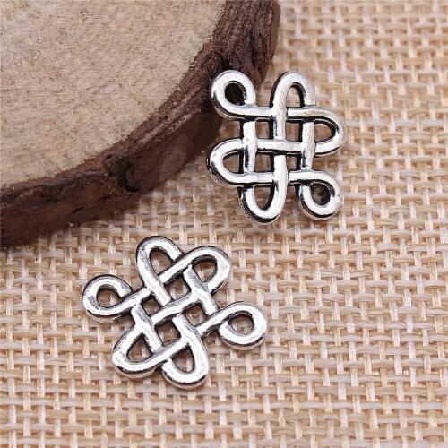 WYSIWYG 20pcs 17x14mm Antique Silver Color Chinese Knot Charms Pendants Necklace Beads For DIY Big Hole Beads Bracelets Charms