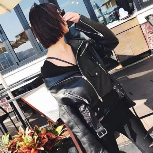 YOLOAgain Women Fashion Irregular Genuine Leather Jacket Real Sheepskin