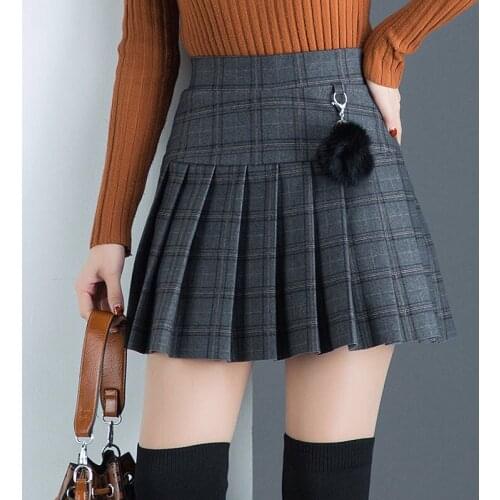 High-quality silk cotton Roman printed fabric pleated female high waist skirt College style Korean version of Joker Plaid skirt