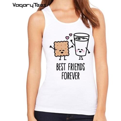 White Tops Cookie&Milk Best friends forever Print T Shirt Women Casual Tank Top Tee Casual Streetwear Short Tops Femme Tank Tops