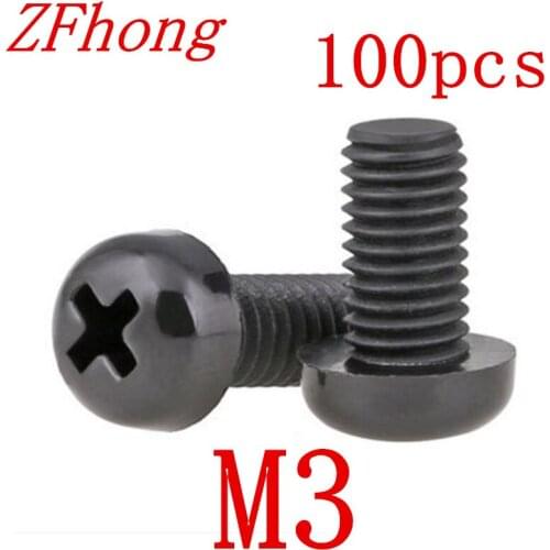 1000pcs M3*4/5/6/8/10/12/15/18/20 black nylon round pan head screw