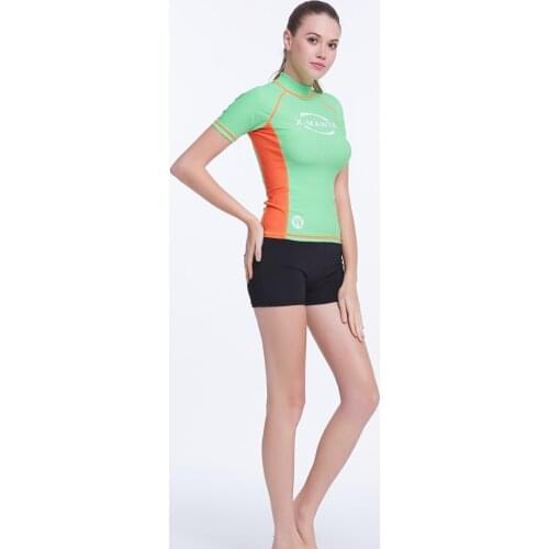 2016 High Quality High Neck Sport Shirt Womens Short Sleeve Rash Guard Women Green Letter Swimwear Rashguard Surf Diving Suits
