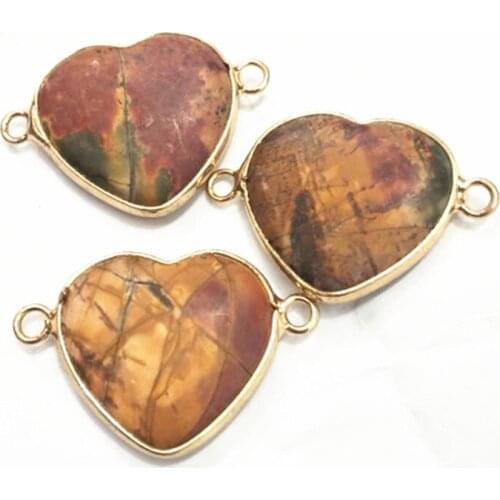 3PCS Nature Picaso Stone Connectors Heart Shape Semi Precious Beads Size 20MM DIY Jewelry Accessoreis Free Shippings