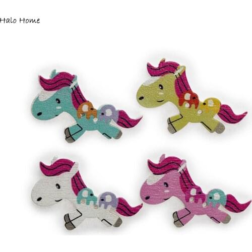 30pcs Horse /Unicorn Series Cartoon Wood Button Handmade Sewing Scrapbook Clothing Crafts Accessories Gift Card Decor