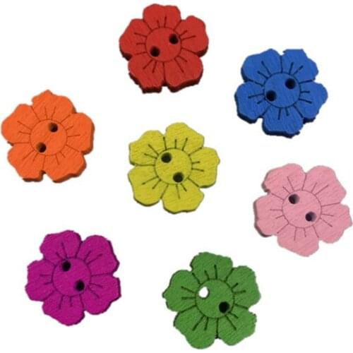 50pcs/lot Flower Painting Wooden Clothing Buttons For Needlework Sewing Decorative Accessories Flower Shape Wooden Button