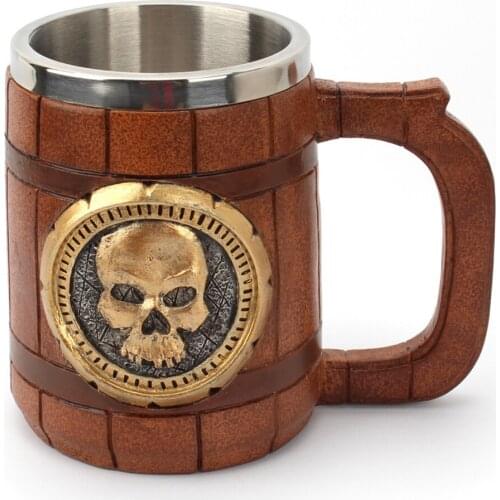 600ML 3D Skull Mug Stainless Steel Coffee Mug Bar Office Desktop Double Insulated Drinking Cup Halloween Gifts Bar Supplies