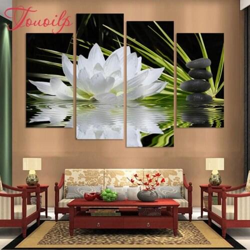 TOUOILP 4pcs,Full Square&round 5D Diamond Painting lotus stone Diamond Embroidery,Cross Stitch,Mosaic,sticker,home decoration