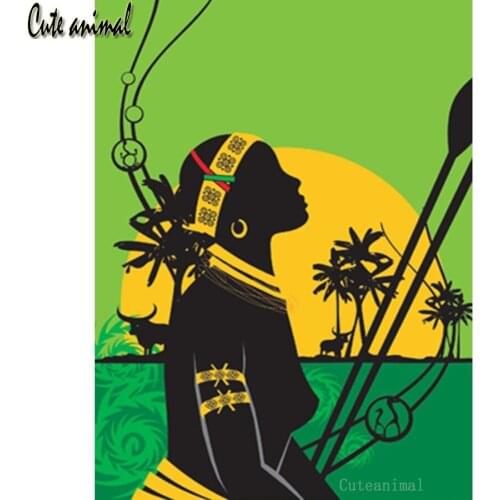 Diamond Painting Cross Stitch African girl sun hunter diamond Mosaic diamond embroidery Full quare round drill Cross Stitch kit