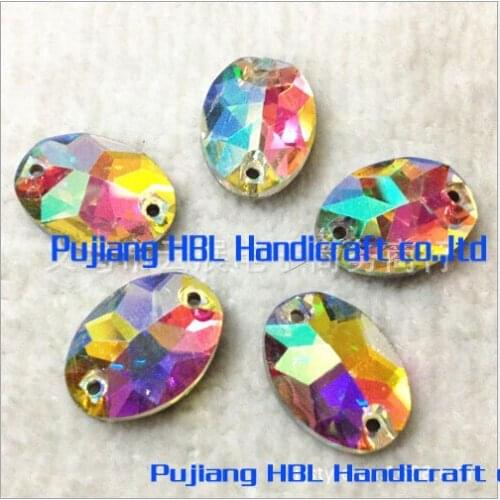 White AB Oval 2Holes 17x24mm 56pcs Flatback Glass Crystal Buttons Sewing Rhinestones acessorios de costura