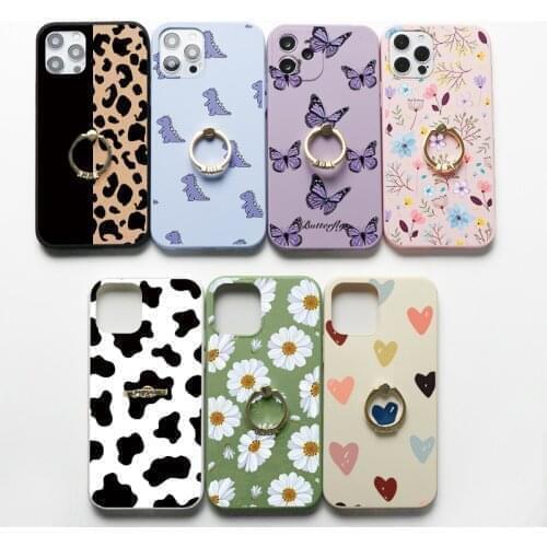 Ring Stand Case For iPhone 12 Mini 11 Pro Max X XR XS Max 7 8 6 6s Plus 5 5S SE 2020 Cover Cute Flower Soft Silicon Holder Shell
