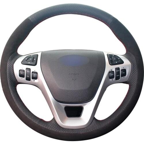DIY Customize Braiding Black Natural Leather Black Suede Car Steering Wheel Cover For Ford Explorer 2011 -2016 Taurus 2012 -2015